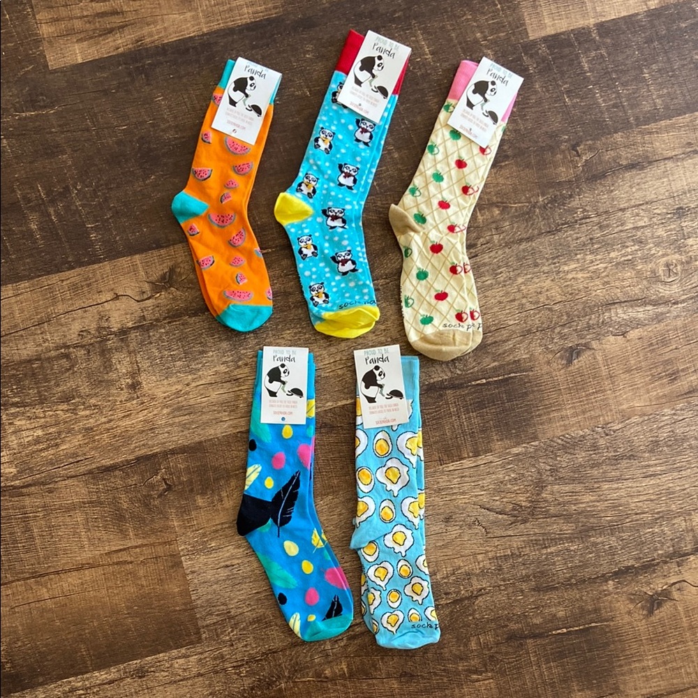 Sock Panda Colorful Design Crew Socks - 5 Pack